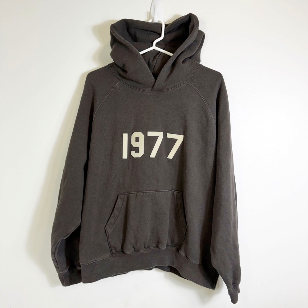 Fear of God Essentials Hoodie Small Dark Grey 1977 Graphic Pullover Sweatshirt